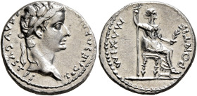 Tiberius, 14-37. Denarius (Silver, 18 mm, 3.86 g, 11 h), Lugdunum, group 4, circa 18-35. TI CΑESΑR DIVI ΑVG F ΑVGVSTVS Laureate head of Tiberius to ri...