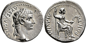 Tiberius, 14-37. Denarius (Silver, 18 mm, 3.81 g, 9 h), Lugdunum, group 4, circa 18-35. TI CΑESΑR DIVI ΑVG F ΑVGVSTVS Laureate head of Tiberius to rig...