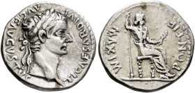 Tiberius, 14-37. Denarius (Silver, 18 mm, 3.56 g, 6 h), Lugdunum, group 4, circa 18-35. TI CAESAR DIVI AVG F AVGVSTVS Laureate head of Tiberius to rig...