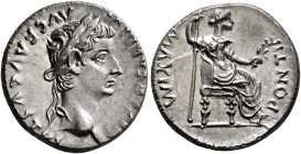 Tiberius, 14-37. Denarius (Silver, 17 mm, 3.67 g, 6 h), Lugdunum, group 4, circa 18-35. TI CΑESΑR DIVI ΑVG F ΑVGVSTVS Laureate head of Tiberius to rig...