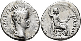 Tiberius, 14-37. Denarius (Silver, 18 mm, 3.61 g, 11 h), Lugdunum, group 4, circa 18-35. TI CAESAR DIVI AVG F AVGVSTVS Laureate head of Tiberius to ri...