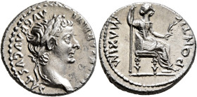 Tiberius, 14-37. Denarius (Silver, 18 mm, 3.86 g, 5 h), Lugdunum, group 5, circa 36-37. TI CAESAR DIVI AVG F AVGVSTVS Laureate head of Tiberius to rig...