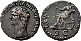 Claudius, 41-54. Dupondius (Orichalcum, 27 mm, 13.06 g, 6 h), Rome, 41-42. [TI CLAV]DIVS CAESAR AVG P M TR P [IMP] Bare head of Claudius to left. Rev....