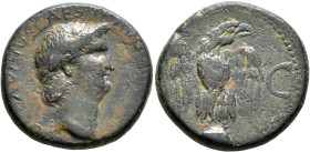 Nero, 54-68. As (Copper, 24 mm, 11.73 g, 7 h), uncertain Balkan mint (Perinthus?), circa 64-66. [NERO CL]AVDIVS CAESAR AVG [GERM P M] Laureate head of...