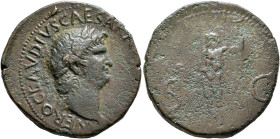 Nero, 54-68. As (Copper, 27 mm, 11.04 g, 1 h), uncertain Balkan mint (Perinthus?), circa 64-66. NERO CLAVDIVS CAESAR A[VG GERM P M] Laureate head of N...