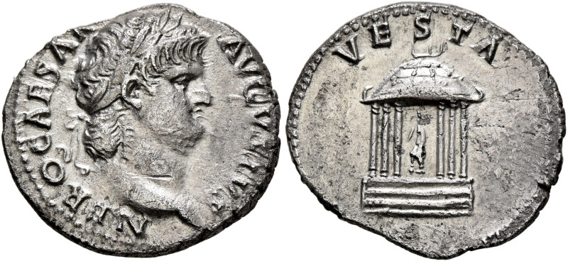 Nero, 54-68. Denarius (Silver, 18 mm, 3.00 g, 6 h), Rome, circa 65-66. NERO CAES...