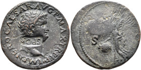 Nero, AD 54-68. As (Copper, 29 mm, 10.33 g, 6 h), Lugdunum, 66. IMP NERO CAESAR AVG P MAX TR P P P Bare head of Nero to right, globe at point of bust;...