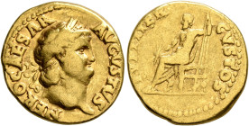 Nero, 54-68. Aureus (Gold, 18 mm, 7.20 g, 9 h), Rome, 67-68. NERO CAESAR AVGVSTVS Laureate head of Nero to right. Rev. IVPPITER CVSTOS Jupiter seated ...