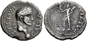 Galba, 68-69. Denarius (Silver, 17 mm, 3.28 g, 6 h), Spain (Tarraco?), April - late 68. GALBA IMPERATOR Laureate head of Galba to right, globe at poin...