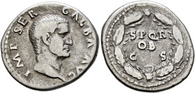 Galba, 68-69. Denarius (Silver, 20 mm, 3.26 g, 5 h), Rome, 2nd half of June 68-January 69. IMP SER GALBA AVG Bare head of Galba to right. Rev. S P Q R...