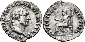 Vitellius, 69. Denarius (Silver, 19 mm, 3.16 g, 7 h), Rome, 19 April-20 December 69. A VITELLIVS GERMAN IMP TR P Laureate head of Vitellius to right. ...