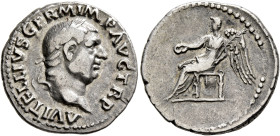 Vitellius, 69. Denarius (Silver, 20 mm, 3.38 g, 6 h), Rome, 19 April-20 December 69. A VITELLIVS GERM IMP AVG TR P Laureate head of Vitellius to right...