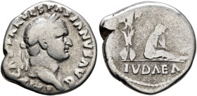 Vespasian, 69-79. Denarius (Silver, 17 mm, 3.09 g, 6 h), Rome, 69-70. IMP CAESAR VESPASIANVS AVG Laureate head of Vespasian to right. Rev. IVDAEA Juda...