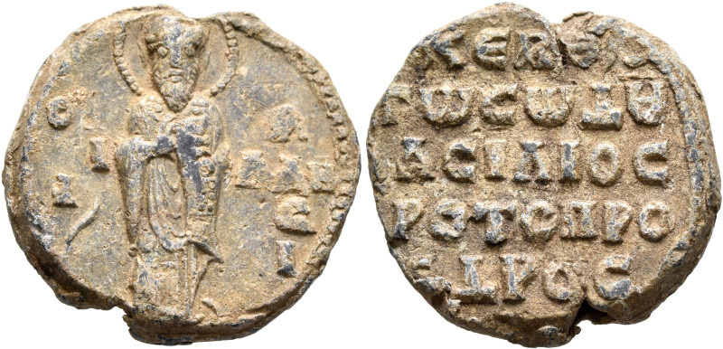 Basilios, protoproedros, 11th century. Seal (Lead, 24 mm, 12.61 g). O / A/ΓI - R...