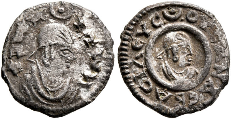 Ousanas I, circa 325-345. Argyros (Silver, 12 mm, 0.60 g, 12 h). ΑξⲰΜ-ΙΤⲰነ Drape...
