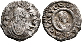 Ousanas I, circa 325-345. Argyros (Silver, 12 mm, 0.60 g, 12 h). ΑξⲰΜ-ΙΤⲰነ Draped bust of Ousanas I to right, wearing tight-fitting head cloth and cir...