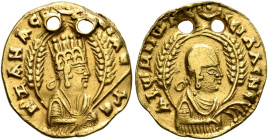 Ezanas, circa 345-380. Chrysos (Gold, 15 mm, 1.77 g, 12 h), pagan types, circa 345-360. ΗΖΑΝΑC B-ΑCIAЄ-YC (sic!) Draped half-length bust of Ezanas to ...