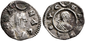 Ezanas, circa 345-380. Argyros (Silver, 12 mm, 0.52 g, 12 h), pagan types, circa 345-360. HZA-NAC Draped bust of Ezanas to right, wearing tight-fittin...