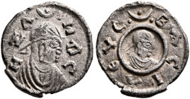 Ezanas, circa 345-380. Argyros (Silver, 12 mm, 0.63 g, 12 h), pagan types, circa 345-360. HZA-NAC Draped bust of Ezanas to right, wearing tight-fittin...