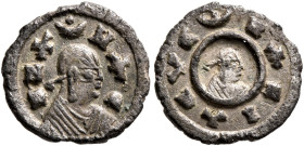Ezanas, circa 345-380. Argyros (Silver, 11 mm, 0.41 g, 12 h), pagan types, circa 345-360. HZA-NAC Draped bust of Ezanas to right, wearing tight-fittin...