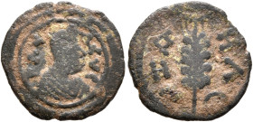 Ezanas, circa 345-380. Lepton (Bronze, 15 mm, 1.13 g, 10 h), pagan types, circa 345-360. ΒΑCIΛЄΥC Draped bust of Ezanas to right, wearing tight-fittin...