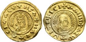 Ezanas, circa 345-380. Chrysos (Gold, 17 mm, 1.60 g, 12 h), Christian types, posthumous issue, circa 380-after 400 (?). ✠NZA✠ИAC✠ACI✠ΛЄY Draped half-l...