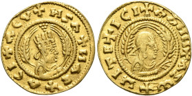 Ezanas, circa 345-380. Chrysos (Gold, 16 mm, 1.45 g, 11 h), Christian types, posthumous issue, circa 380-after 400 (?). ✠HZA✠ИAC✠ACI✠ΛЄY Draped half-l...