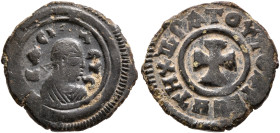 Anonymous, circa 359/60-450. Lepton (Bronze, 15 mm, 1.09 g, 12 h). BACI-ΛЄYC Draped male bust to right, wearing tight-fitting head cloth and circular ...