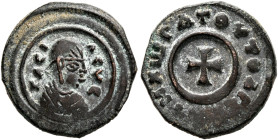 Anonymous, circa 359/60-450. Lepton (Bronze, 15 mm, 1.89 g, 12 h). BACI-ΛЄYC Draped male bust to right, wearing tight-fitting head cloth and circular ...