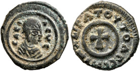 Anonymous, circa 359/60-450. Lepton (Bronze, 14 mm, 1.55 g, 6 h). BACI-ΛЄYC Draped male bust to right, wearing tight-fitting head cloth and circular e...