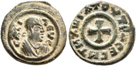 Anonymous, circa 359/60-450. Lepton (Bronze, 13 mm, 1.39 g, 11 h). BACI-ΛЄYC Draped male bust to right, wearing tight-fitting head cloth and circular ...