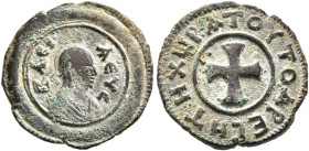 Anonymous, circa 359/60-450. Lepton (Bronze, 15 mm, 1.42 g, 12 h). BACI-AЄYC Draped male bust to right, wearing tight-fitting head cloth and circular ...