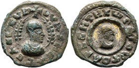 Ouzebas, late 4th-early 5th century. Multiple Lepton (Gilt Bronze, 16 mm, 1.92 g, 12 h). ✠OYΛZHBAC BACIΛEΥC Draped bust of Ouzebas to right, wearing t...