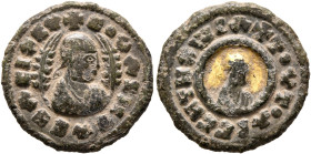 Ouzebas, late 4th-early 5th century. Multiple Lepton (Gilt Bronze, 17 mm, 2.15 g, 12 h). OYΛZHBΛC BΛCIΛEΥ✠C Draped bust of Ouzebas to right, wearing t...