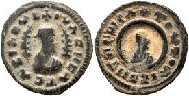 Ouzebas, late 4th-early 5th century. Multiple Lepton (Gilt Bronze, 18 mm, 1.30 g, 12 h). ✠OYΛCHCΛC CΛCIΛEΥC Draped bust of Ouzebas to right, wearing t...