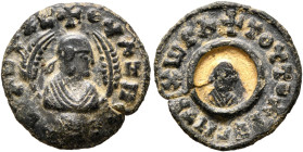 Ouzebas, late 4th-early 5th century. Multiple Lepton (Gilt Bronze, 17 mm, 1.73 g, 12 h). ✠OYΛZHCΛC CΛCIΛEΥC Draped bust of Ouzebas to right, wearing t...