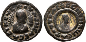 Ouzebas, late 4th-early 5th century. Multiple Lepton (Gilt Bronze, 16 mm, 2.68 g, 11 h). ✠OYΛZHCΛC CΛCIΛEΥC Draped bust of Ouzebas to right, wearing t...