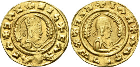Noe, 5th century. Chrysos (Gold, 18 mm, 1.54 g, 12 h). ✠CAX✠ACA✠ΛƆΛ✠CIነ Draped half-length bust of Noe to right, wearing tiara and circular earring, h...