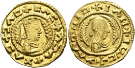 Noe, 5th century. Chrysos (Gold, 18 mm, 1.50 g, 12 h). ✠CΛC✠ΛƆΛ✠XΛƆ✠ƆΛC Draped half-length bust of Noe to right, wearing tiara and circular earring, h...