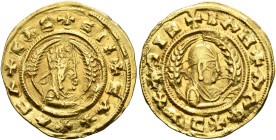 Noe, 5th century. Chrysos (Gold, 18 mm, 1.57 g, 12 h). ✠CΛX✠ΛCΛ✠CΛC✠CIነ Draped half-length bust of Noe to right, wearing tiara and circular earring, h...