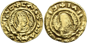 Noe, 5th century. Chrysos (Gold, 17 mm, 1.50 g, 12 h). ✠XVC✠CΛC✠CΛC✠ΛↃΛ Draped half-length bust of Noe to right, wearing tiara and circular earring, h...