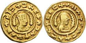 Ebana, circa 460s-480s. Chrysos (Gold, 16 mm, 1.58 g, 12 h). ✠NIↃ✠ↃΛC✠ↃΛↃ✠XΛC Draped half-length bust of Ebana to right, wearing tiara and circular ea...