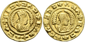 Ebana, circa 460s-480s. Chrysos (Gold, 17 mm, 1.58 g, 11 h). ✠ΛCΛ✠NIↃ✠ↃΛↃ✠CΛX Draped half-length bust of Ebana to right, wearing tiara and circular ea...