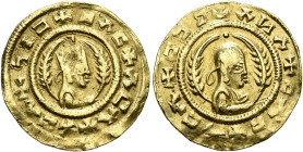 Ebana, circa 460s-480s. Chrysos (Gold, 17 mm, 1.62 g, 12 h). ✠ነIↃ✠ↃΛC✠ΛCΛ✠XCΛ Draped half-length bust of Ebana to right, wearing tiara and circular ea...