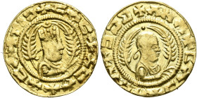 Ebana, circa 460s-480s. Chrysos (Gold, 16 mm, 1.46 g, 12 h). ✠NIↃ✠CAC✠ACA✠XCA Draped half-length bust of Ebana to right, wearing tiara and circular ea...