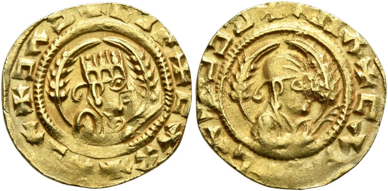 Ebana, circa 460s-480s. Chrysos (Gold, 16 mm, 1.61 g, 12 h). ✠ↃΛↃ✠CIN✠CΛX✠ΛↃΛ Dr...