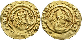 Ebana, circa 460s-480s. Chrysos (Gold, 16 mm, 1.61 g, 12 h). ✠ↃΛↃ✠CIN✠CΛX✠ΛↃΛ Draped half-length bust of Ebana to right, wearing tiara and circular ea...
