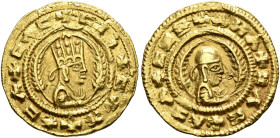 Ebana, circa 460s-480s. Chrysos (Gold, 17 mm, 1.53 g, 12 h). ✠CΛC✠CIነ✠CΛX✠ΛCΛ Draped half-length bust of Ebana to right, wearing tiara and circular ea...