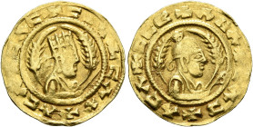 Ebana, circa 460s-480s. Chrysos (Gold, 17 mm, 1.66 g, 12 h). ✠CΛC✠CIነ✠CΛX✠ΛCΛ Draped half-length bust of Ebana to right, wearing tiara and circular ea...