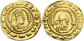 Ebana, circa 460s-480s. Chrysos (Gold, 17 mm, 1.59 g, 12 h). ✠CΛC✠CIN✠CΛX✠ΛCΛ Draped half-length bust of Ebana to right, wearing tiara and circular ea...